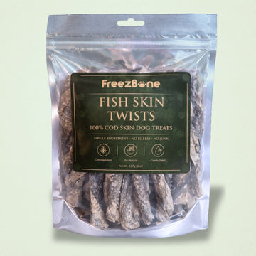Freezbone Fish Skin Twists Dog Treats- Single Ingredient (Value Size 8 oz)