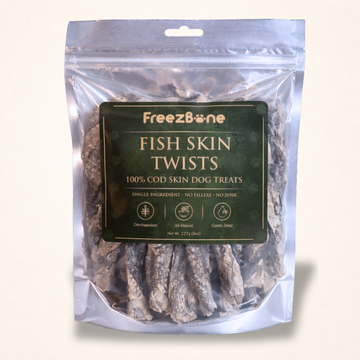 Freezbone Fish Skin Twists Dog Treats- Single Ingredient (Value Size 8 oz)