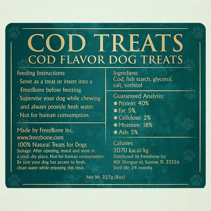 Freezbone Cod Dog Treats – Made with Real Cod (Value Size 8 oz)