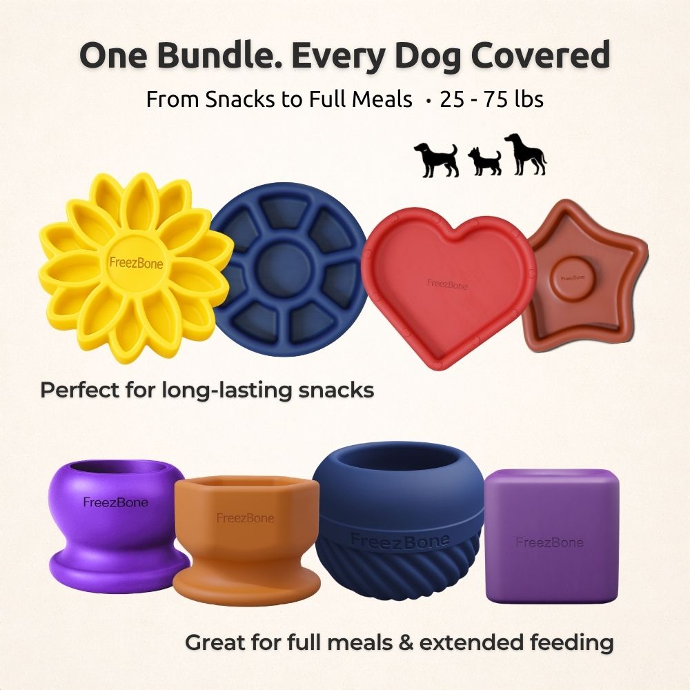 Freezbone Complete Dog Enrichment Bundle – 8 Slow Feeder & Frozen Treat Toys for Dogs 25–75 lbs