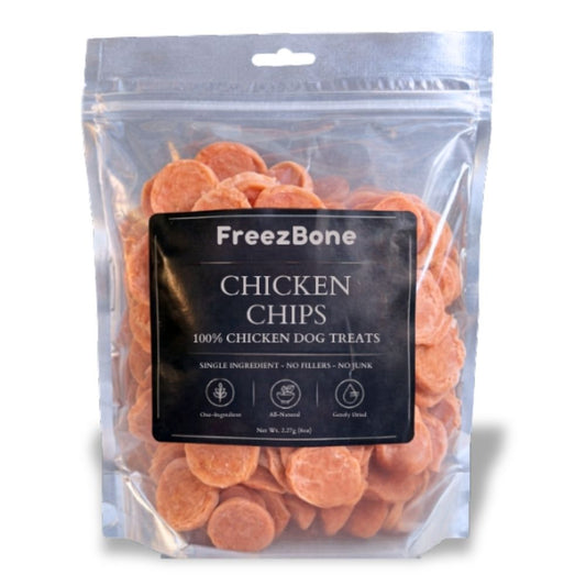 Freezbone Chicken Chips Dog Treats – Single Ingredient High Protein (Value Size 8 oz)