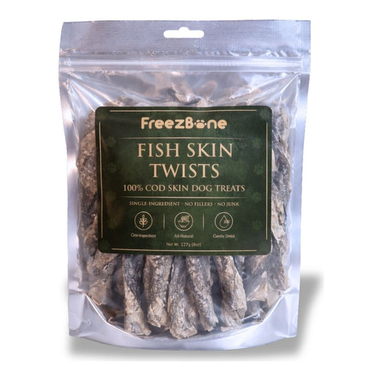 Freezbone Fish Skin Twists Dog Treats- Single Ingredient (Value Size 8 oz)