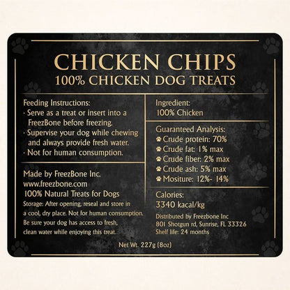 Freezbone Chicken Chips Dog Treats – Single Ingredient High Protein (Value Size 8 oz)