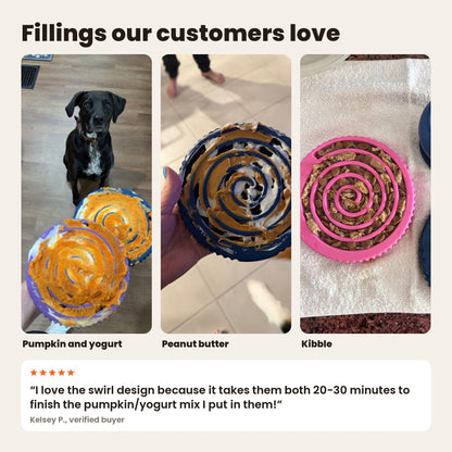 FreezSwirl fillings from customers: pumpkin and yogurt, peanut butter, kibble