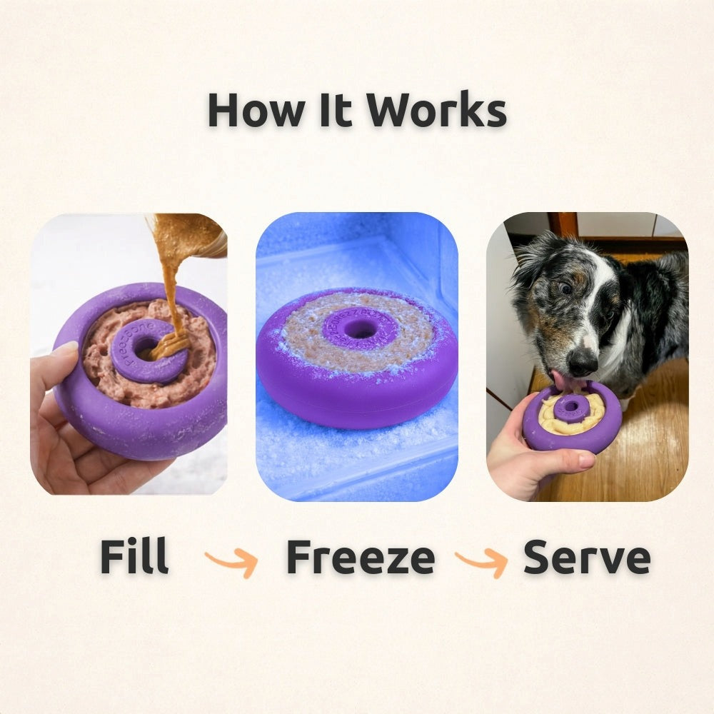 How it works: fill the FreezDoughnut, freeze it, then serve