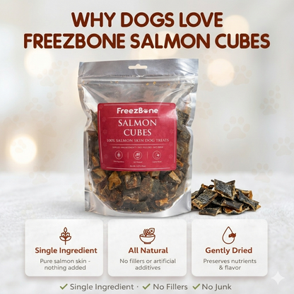 Salmon Cubes – 100% Salmon Skin Dog Treats (8 oz)