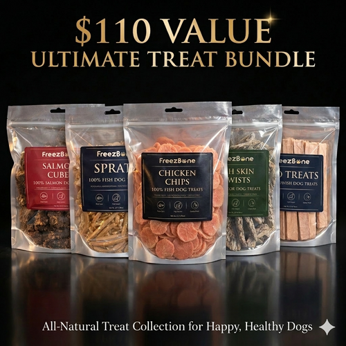 Freezbone Ultimate Dog Treat Bundle – 5 All-Natural Fish & Chicken Treats (Value Size)