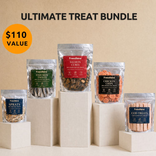 Freezbone Ultimate Dog Treat Bundle – 5 All-Natural Fish & Chicken Treats (Value Size)