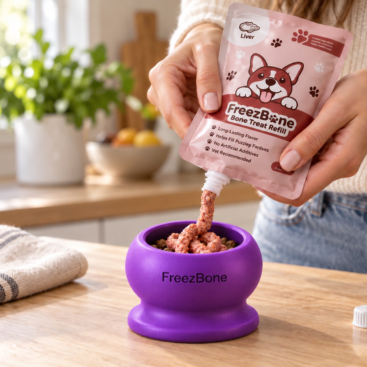 Filling a Bone Refills Dog Meat with a soft treat