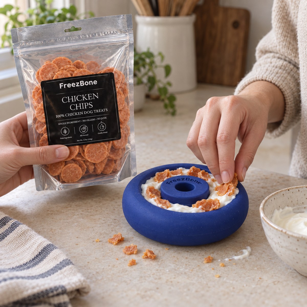 Filling a Chicken Chips with a soft treat