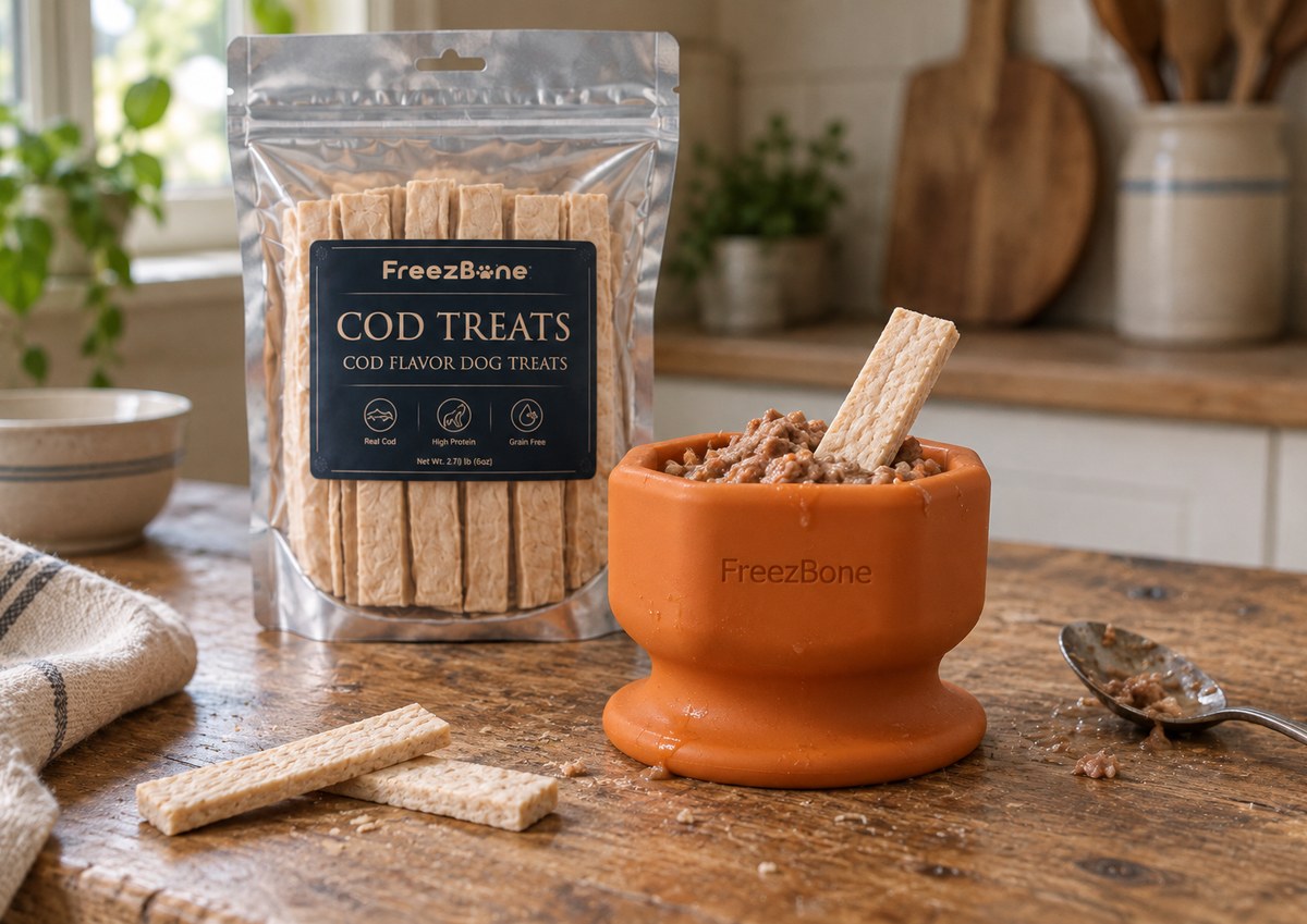 Cod Dog Treats in a FreezCup