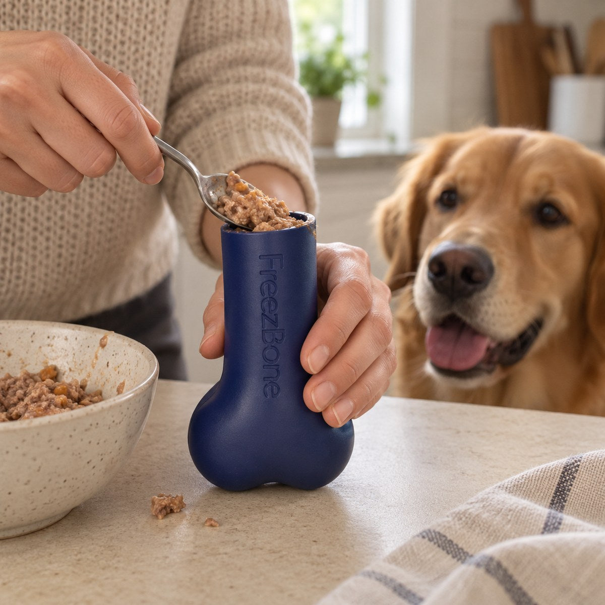 Filling a Freezbone with a soft treat