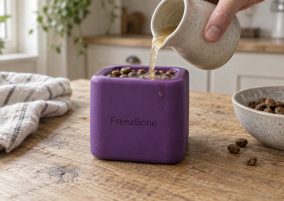 Freezbox filled with broth + kibble
