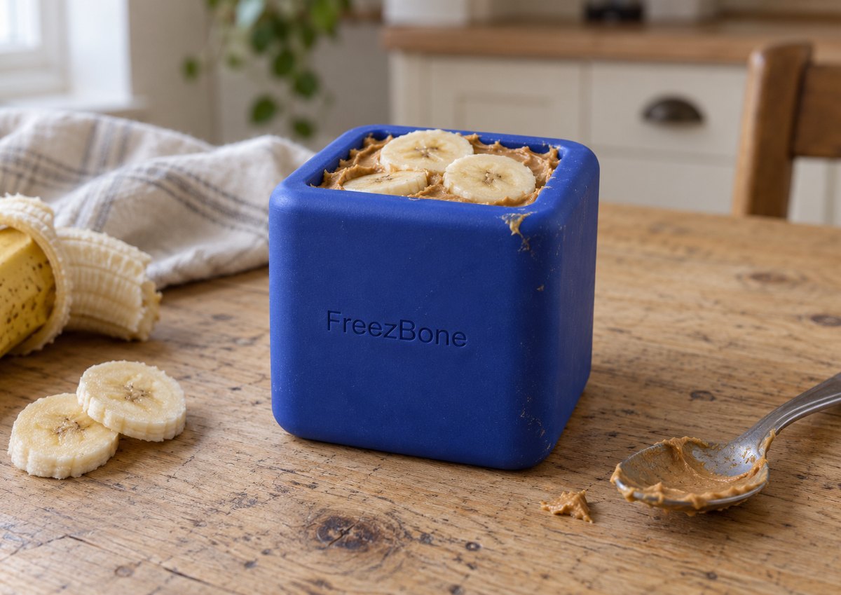 Freezbox filled with peanut butter + banana