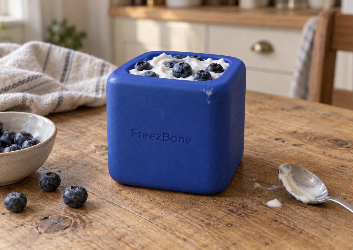Freezbox filled with yogurt + blueberries