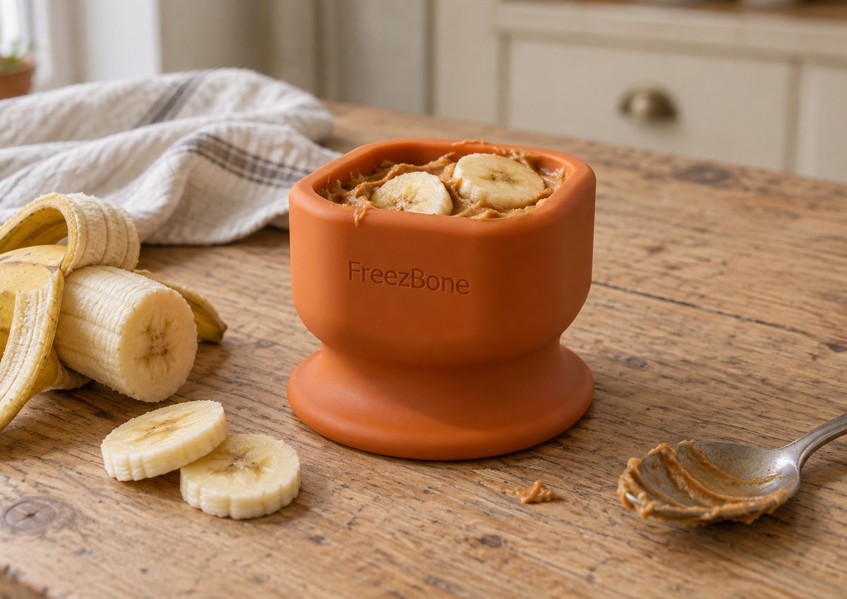 FreezCup filled with peanut butter + banana
