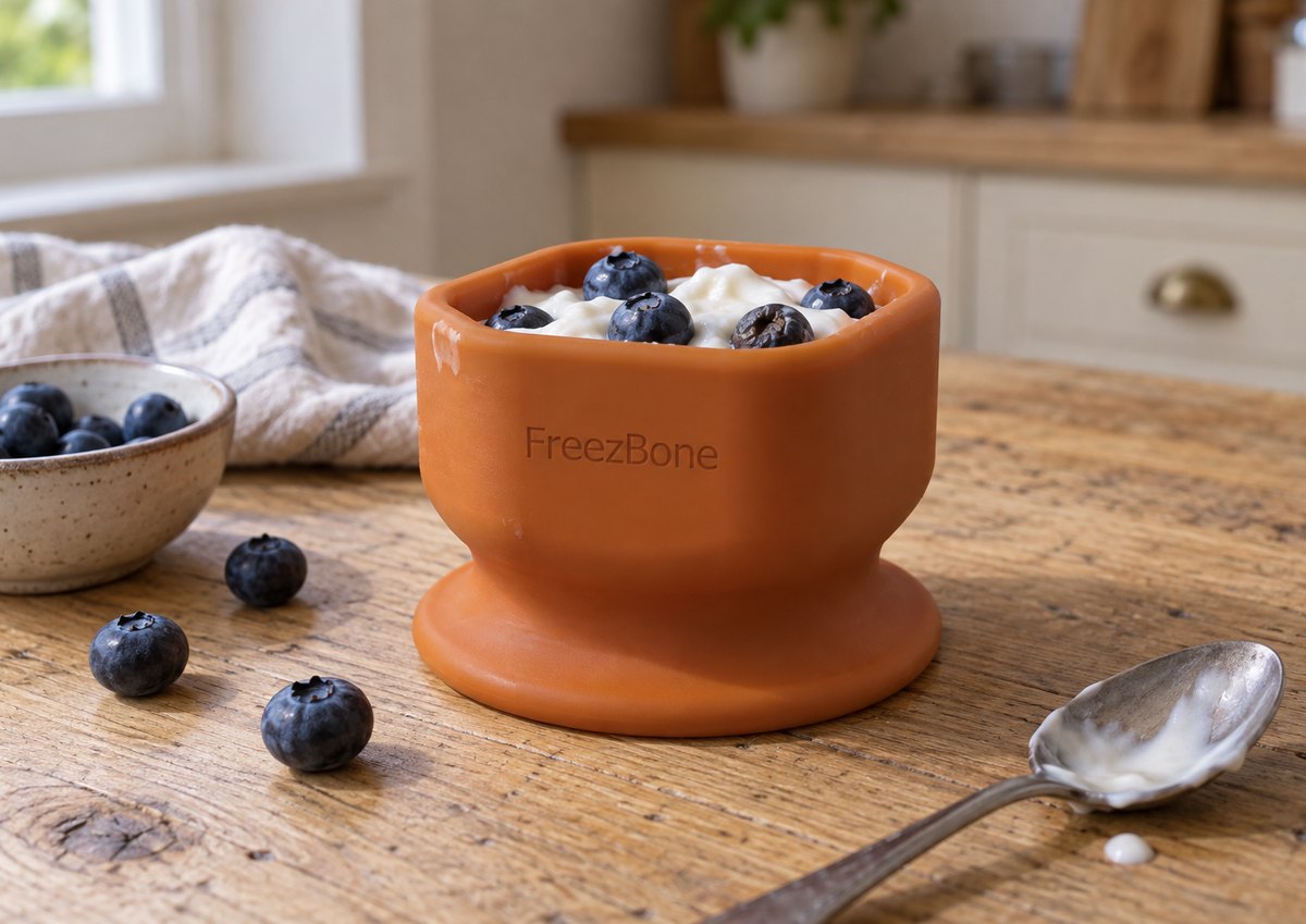 FreezCup filled with yogurt + blueberries