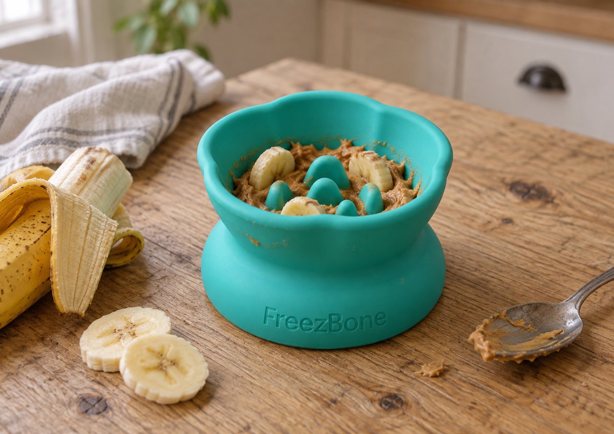 Freezflower Cup filled with peanut butter + banana