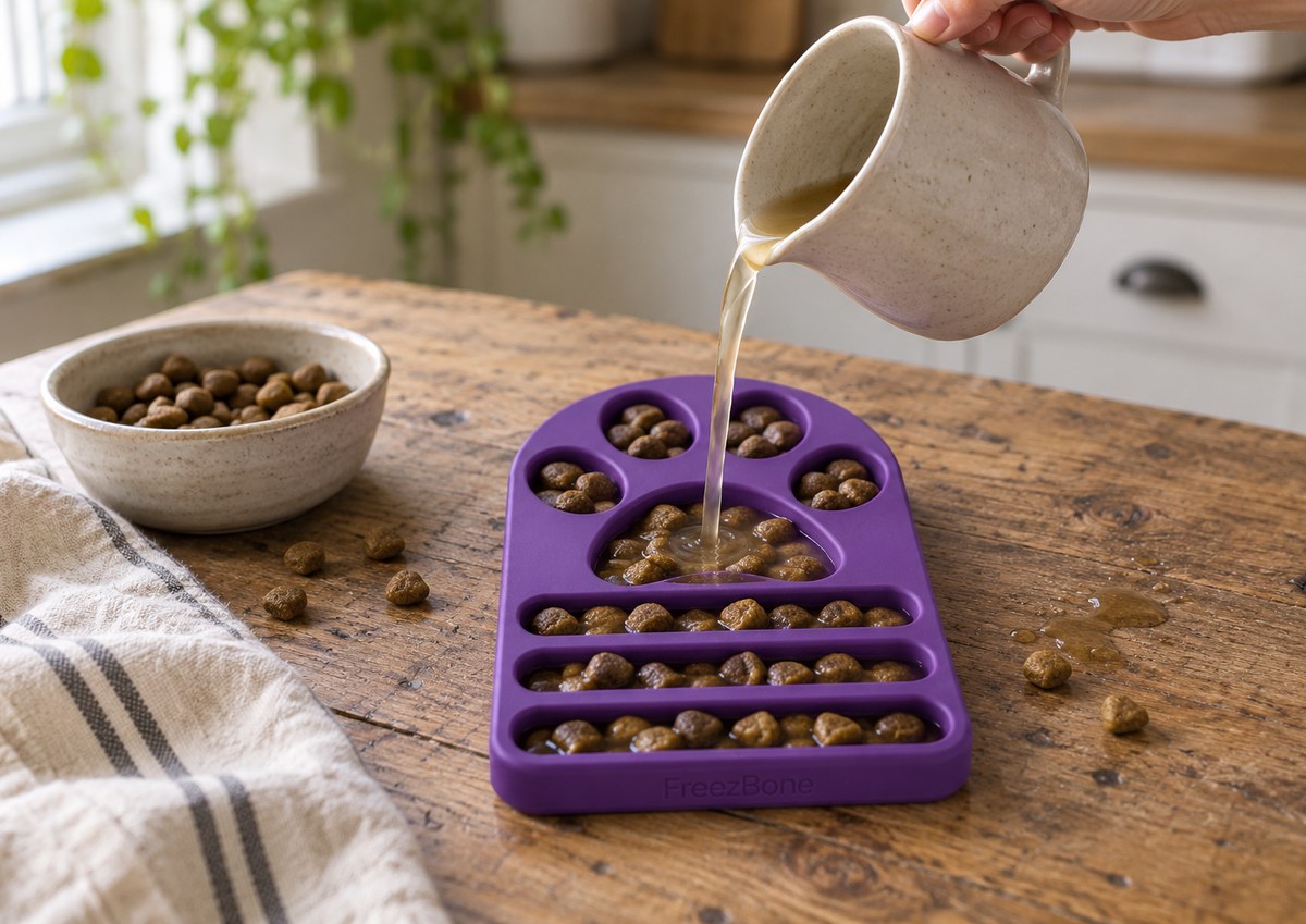 FreezPaw Mat  filled with broth + kibble