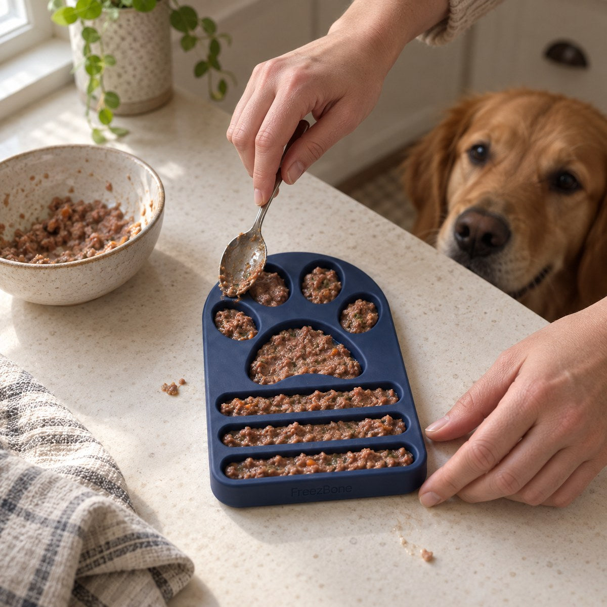 Filling a FreezPaw Mat  with a soft treat