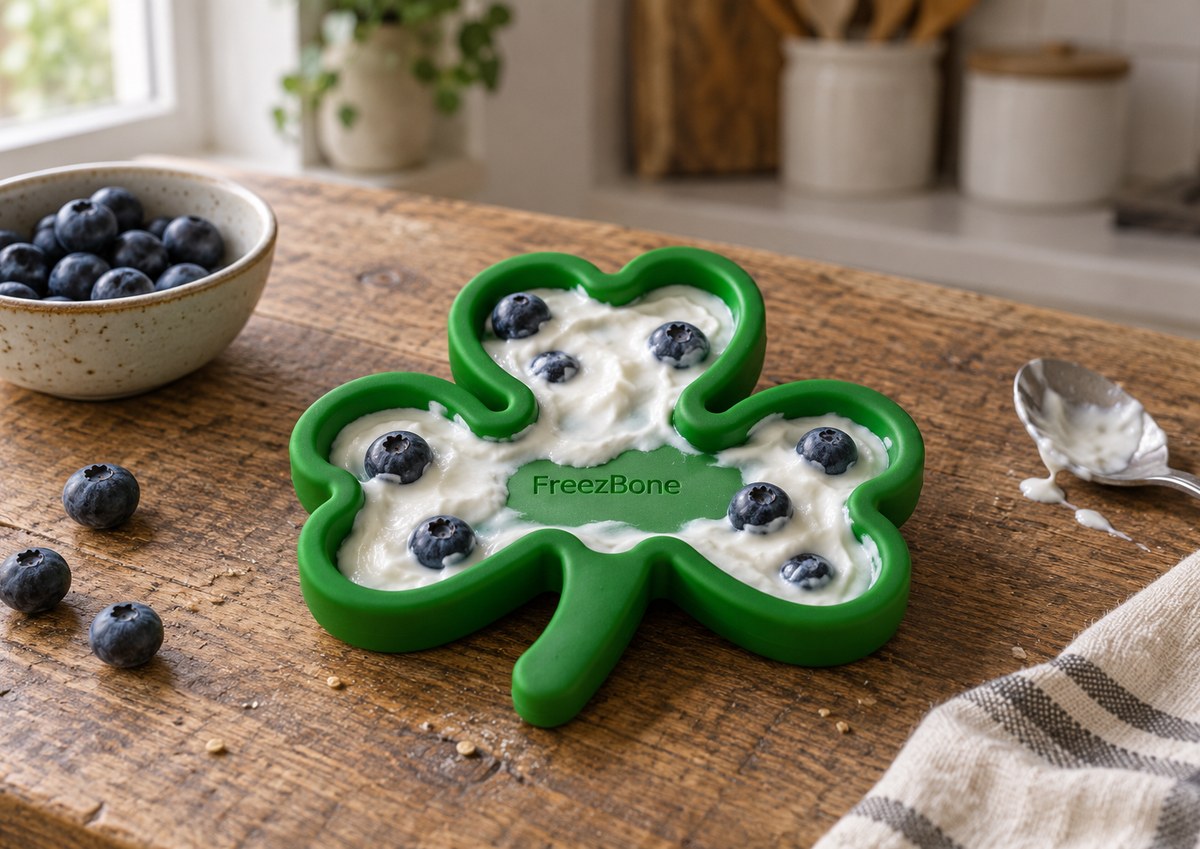 FreezShamrock filled with yogurt + blueberries
