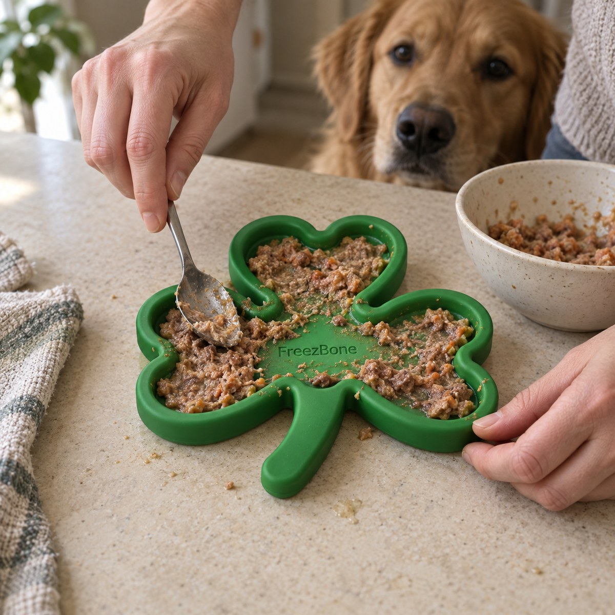 Filling a FreezShamrock with a soft treat