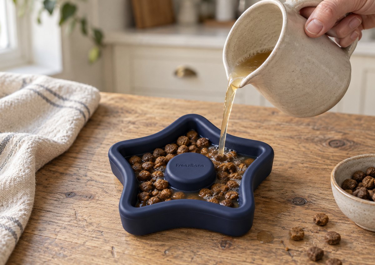 FreezStar  filled with broth + kibble