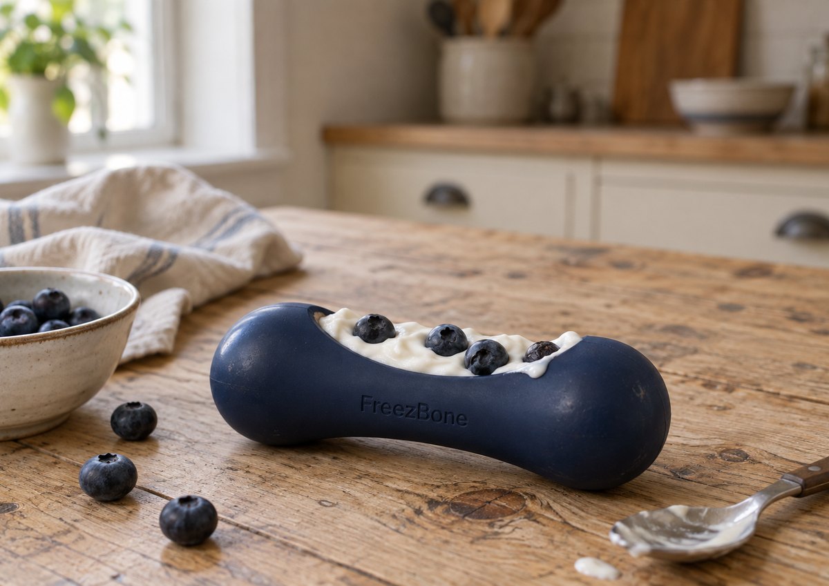 Freezstick filled with yogurt + blueberries