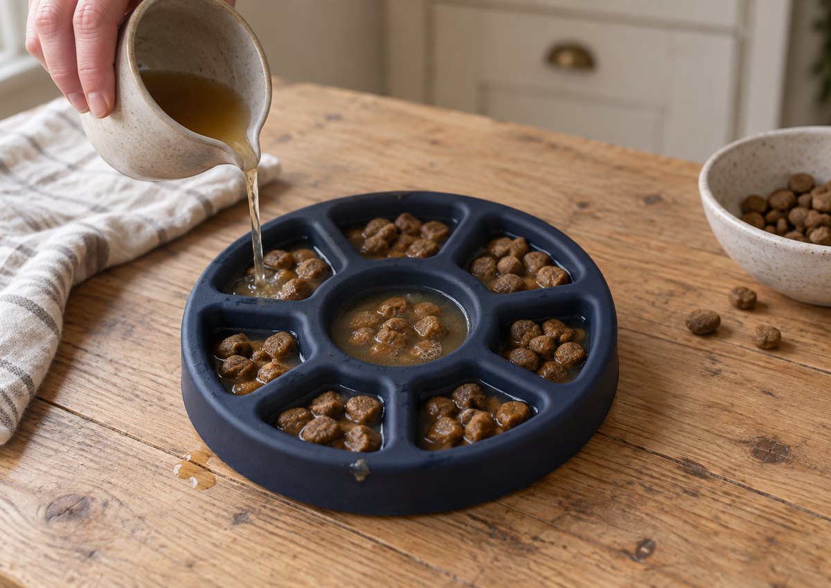 FreezWheel filled with broth + kibble