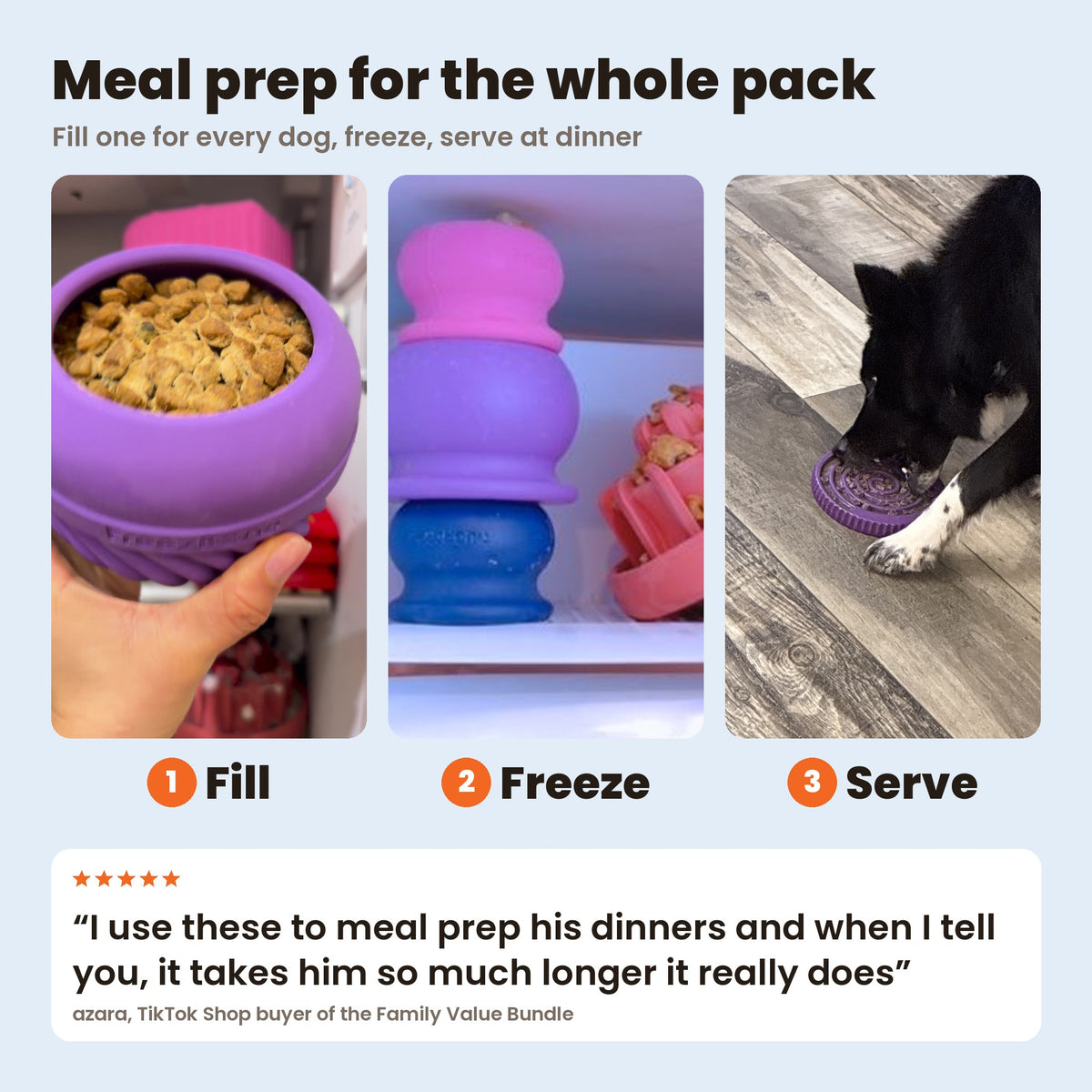 Meal prep for the whole pack: fill, freeze, serve. Review from azara (real customer photos)