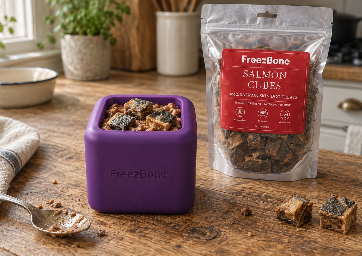 Salmon Skin Cubes in a Freezbox