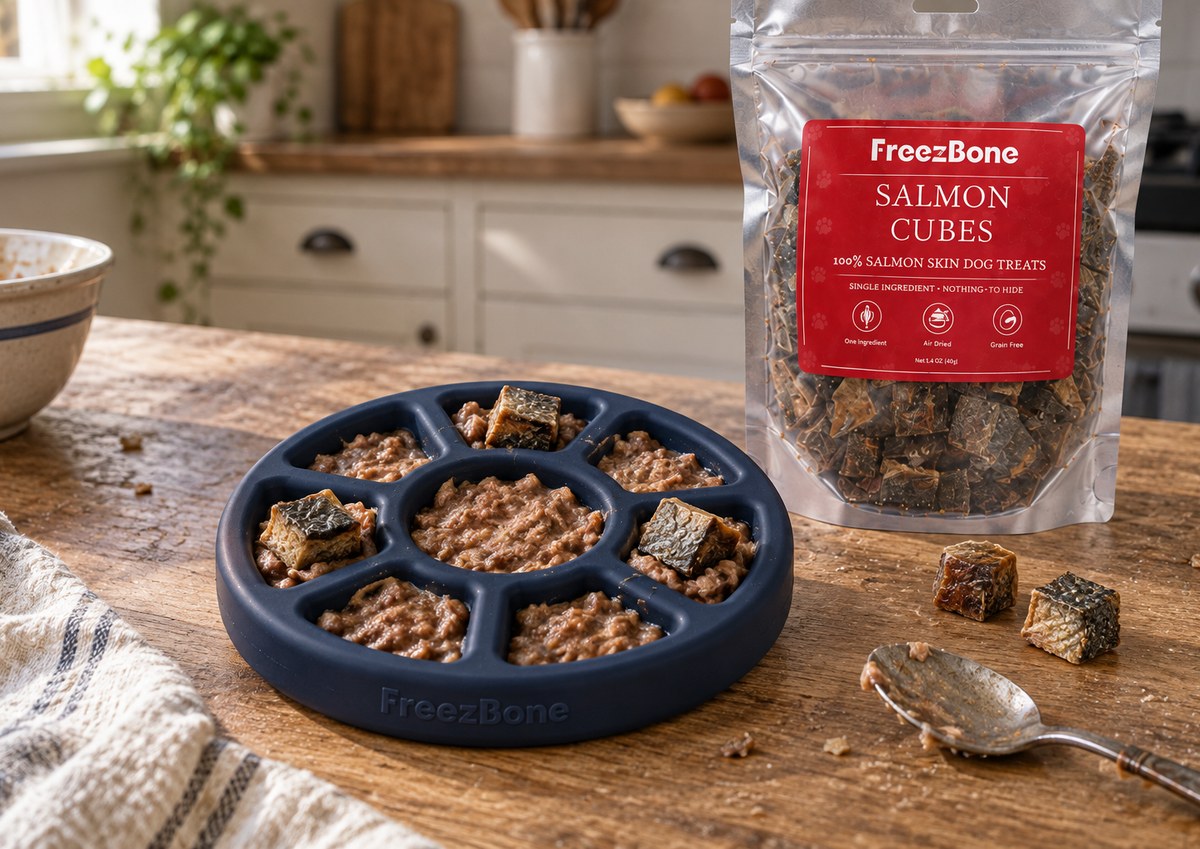 Salmon Skin Cubes in a FreezWheel