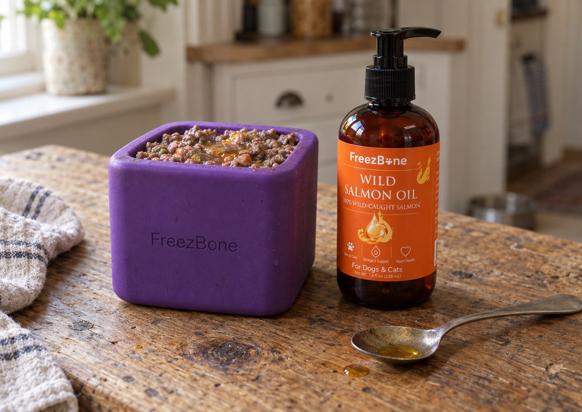 Wild Salmon Oil For Dogs & Cats in a Freezbox
