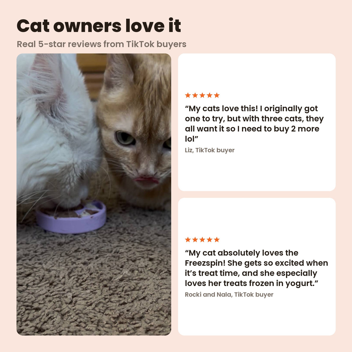 Real 5-star TikTok reviews of the FreezSpin from cat owners