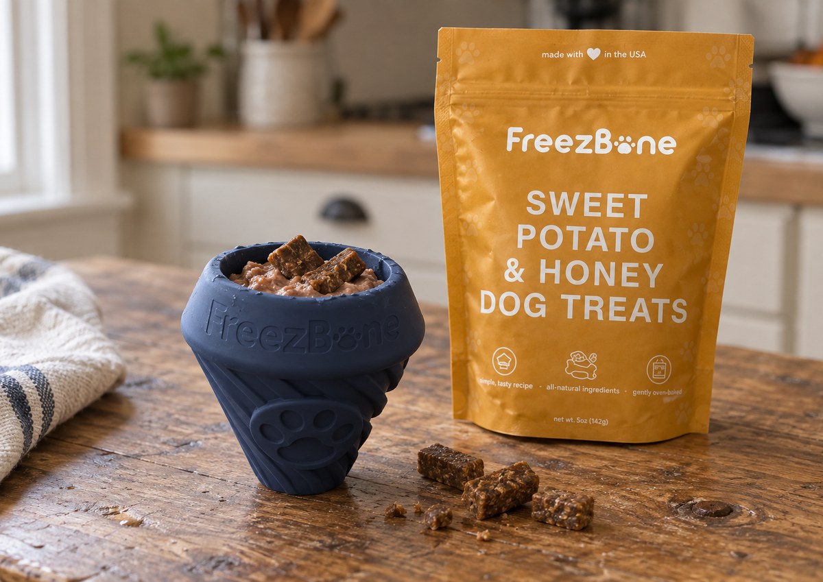 Sweet Potato & Honey Dog Treats in a FreezCone