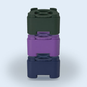 FreezBrick Tower: green, purple and navy FreezBricks stacked